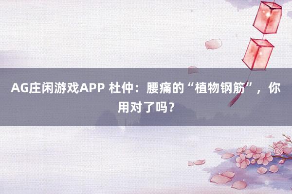 AG庄闲游戏APP 杜仲：腰痛的“植物钢筋”，你用对了吗？